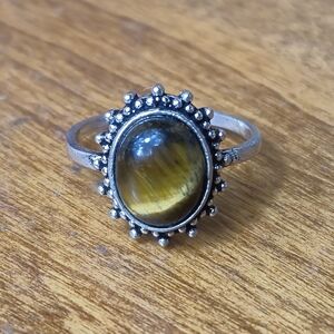 925 Sterling Silver Ring With A Tiger's Eye Stone Vintage Size 6.25 (#9)